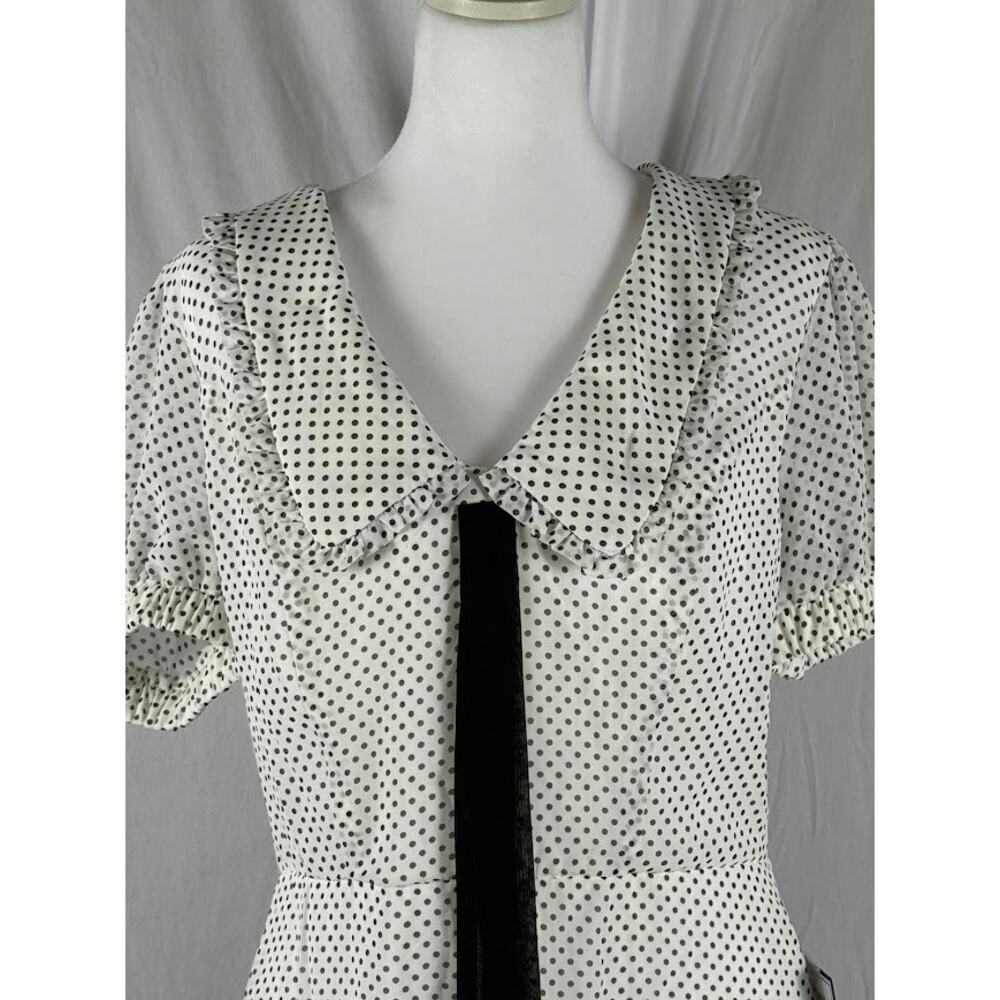 B Darlin Juniors Size 11/12 White Polka Dot Bow Puff Sleeve A-Line Dress NWT - Picture 4 of 6